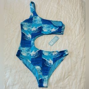 Frankie’s Bikinis x Surfrider Foundation, One Shouldered One Piece with Cut out